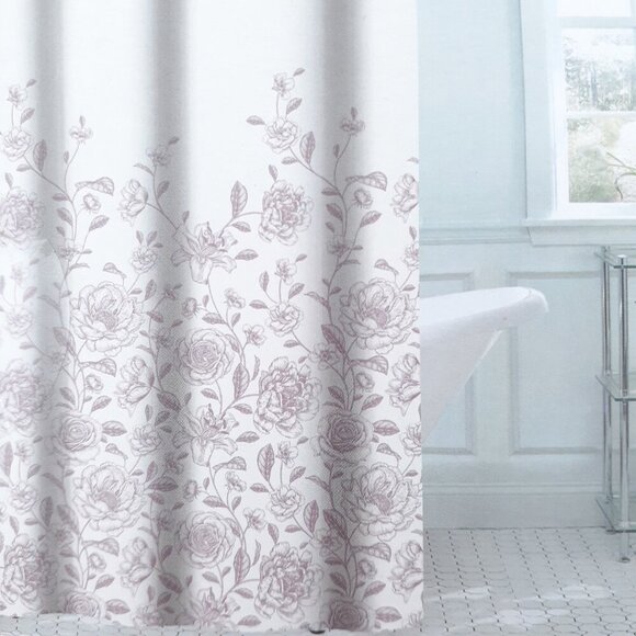 Farmhouse Chic Fabric Shower Curtain With Hooks Pink Floral - Picture 3 of 3